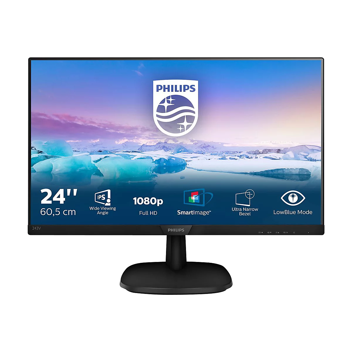 Philips V-line 243V7QDSB - LED-Monitor - 61 cm (24') (23.8' sichtbar) - 1920 x 1080 Full HD (1080p) @ 60 Hz - IPS - 250 cd/m²