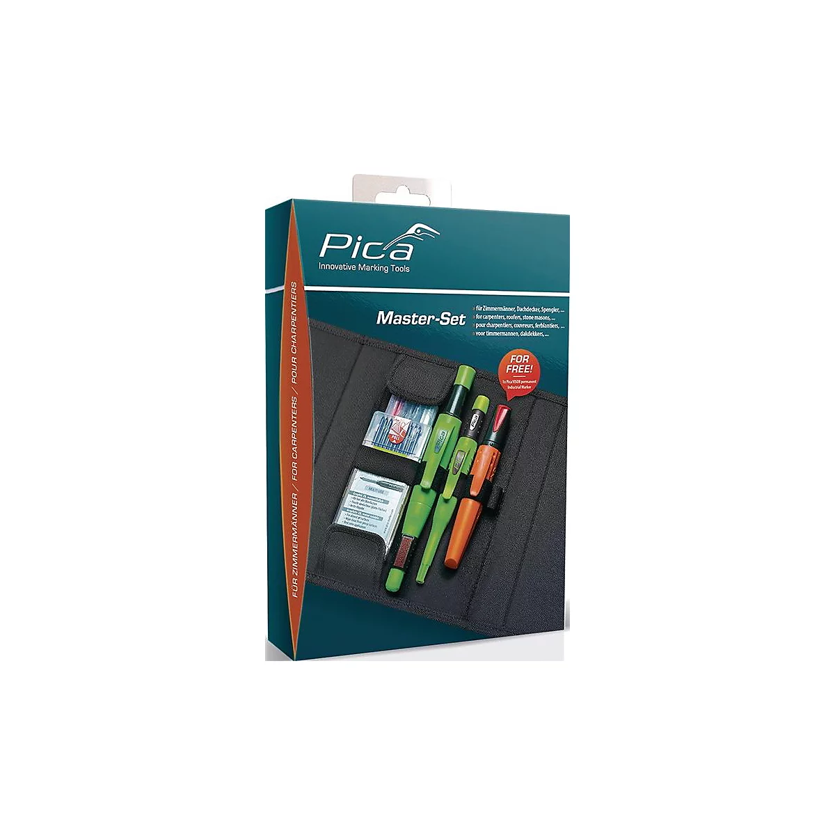 PICA bouw/diepgatmarker masterset timmerman, incl. BIG Dry &amp; Pica-Dry marker, vervangende vullingen grafiet/rood/wit