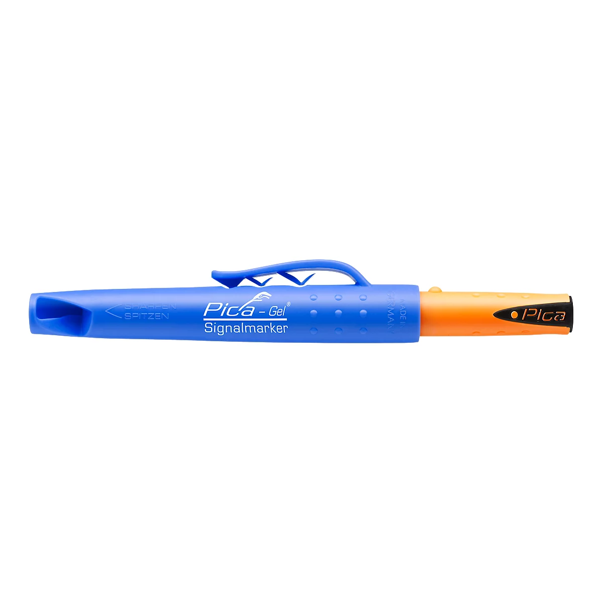 Blue Pica-Gel signal marker with orange marker pen part. Logo and lettering clearly visible.