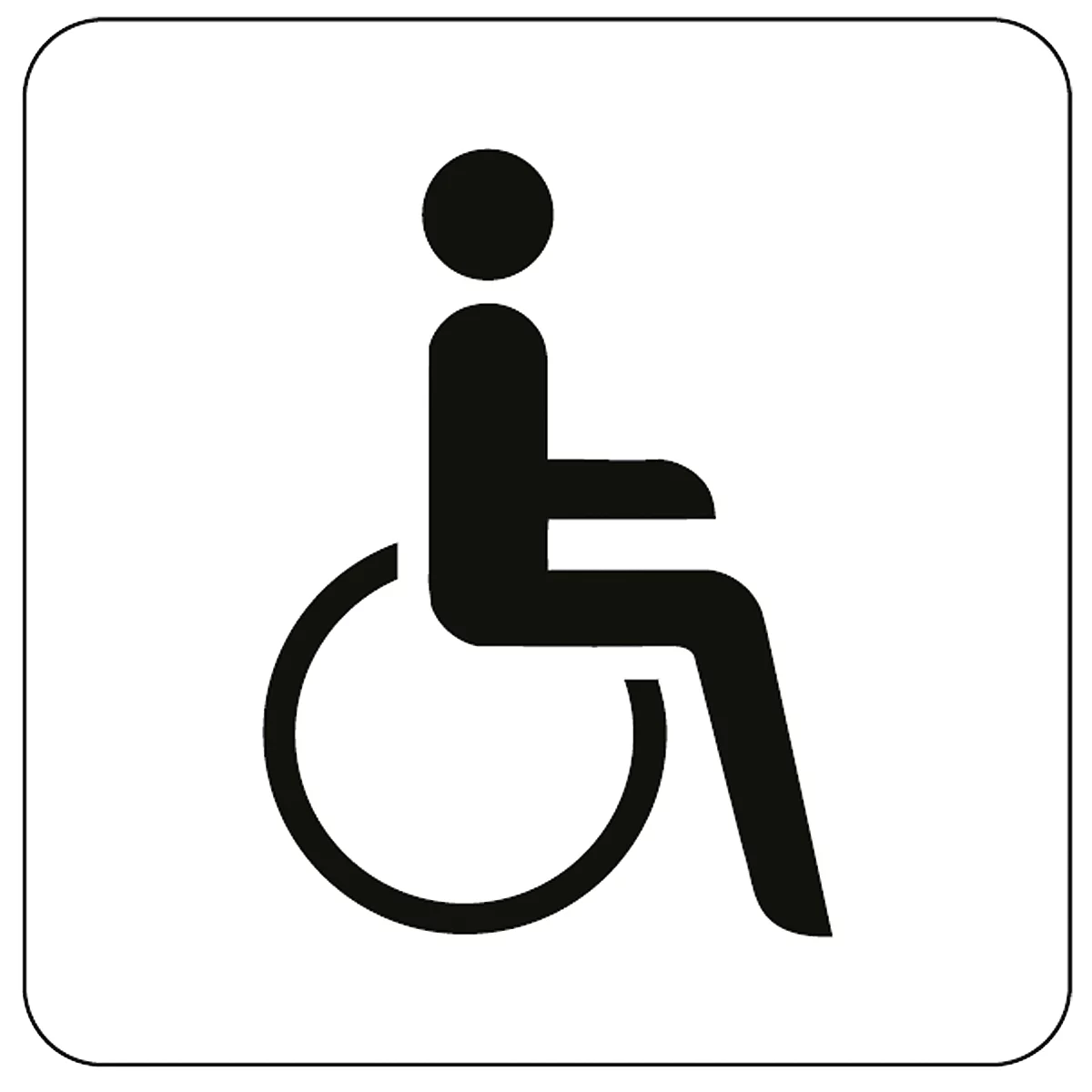 Black wheelchair symbol on a white square background.