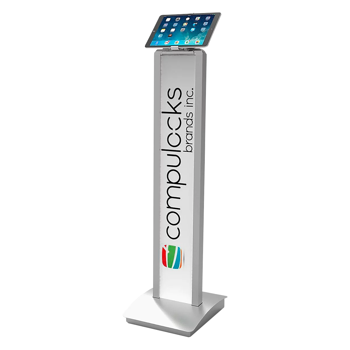 Pied pour tablette BrandMe Cling Compulocks, pour 7' à 13', hauteur 1120 mm, pivotant à 90°, aluminium, blanc