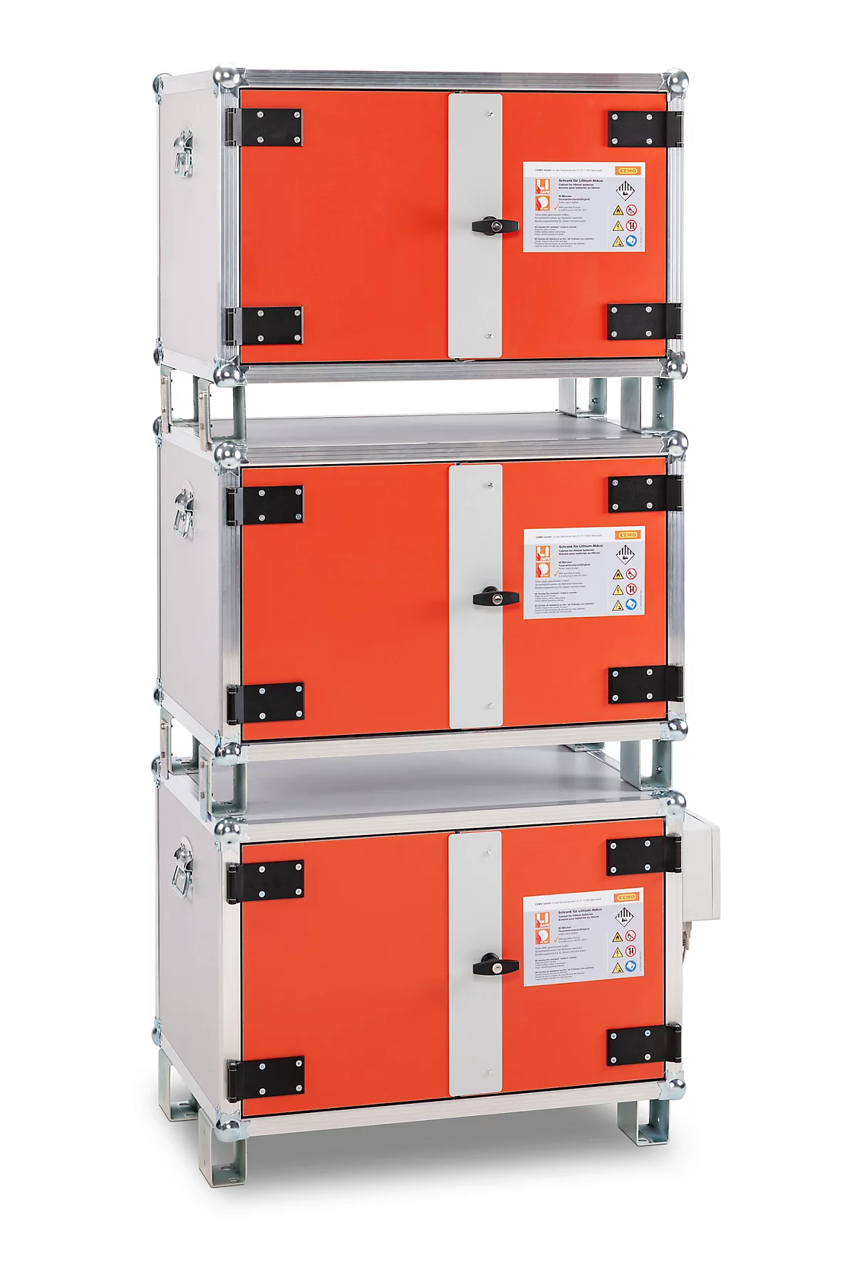 Pies apilables para el armario de carga de baterías CEMO Basic/Premium/Premium Plus y el armario de almacenamiento de baterías, permite apilar los armarios para ahorrar espacio, 4 piezas, plata
