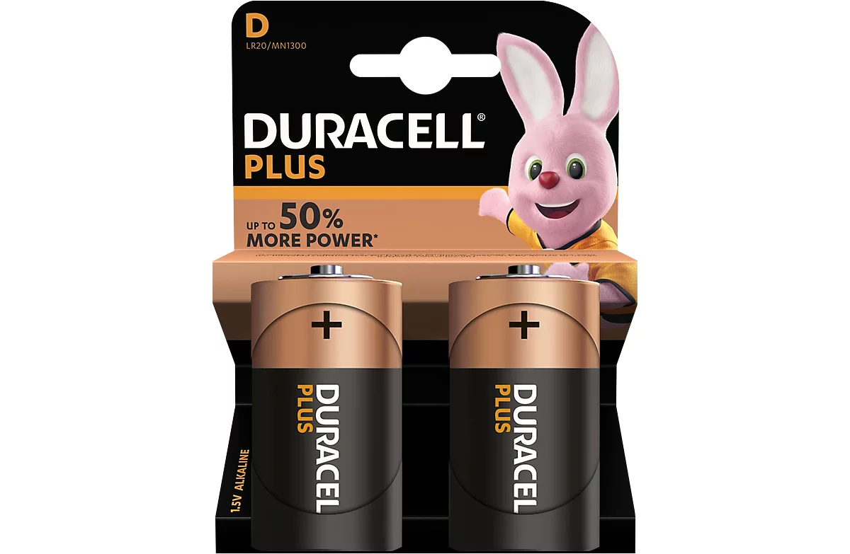 Pilas DURACELL® Plus, mono D, 1,5 V, 2 unidades