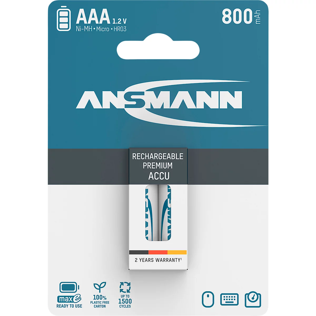 Pilas recargables de NiMH MaxE Micro AAA, 800 mAh, 2 unidades