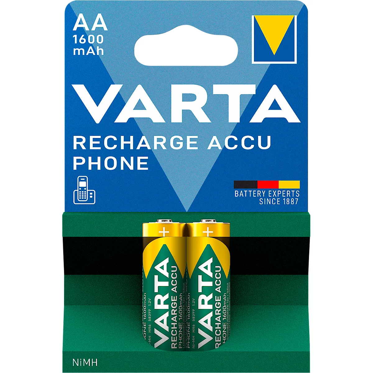 Piles rechargeables PHONE T 398 Mignon AA VARTA, p. téléphones analogiques/numériques, 2 p.