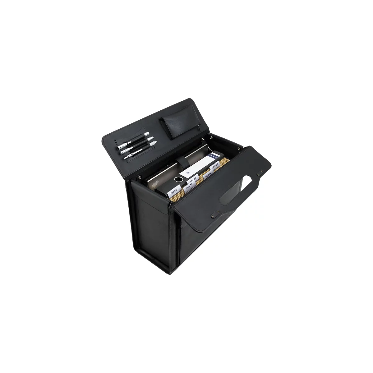 Pilot case Alassio, avec poignée, avec compartiment pour ordinateur portable, cuir de vache, noir