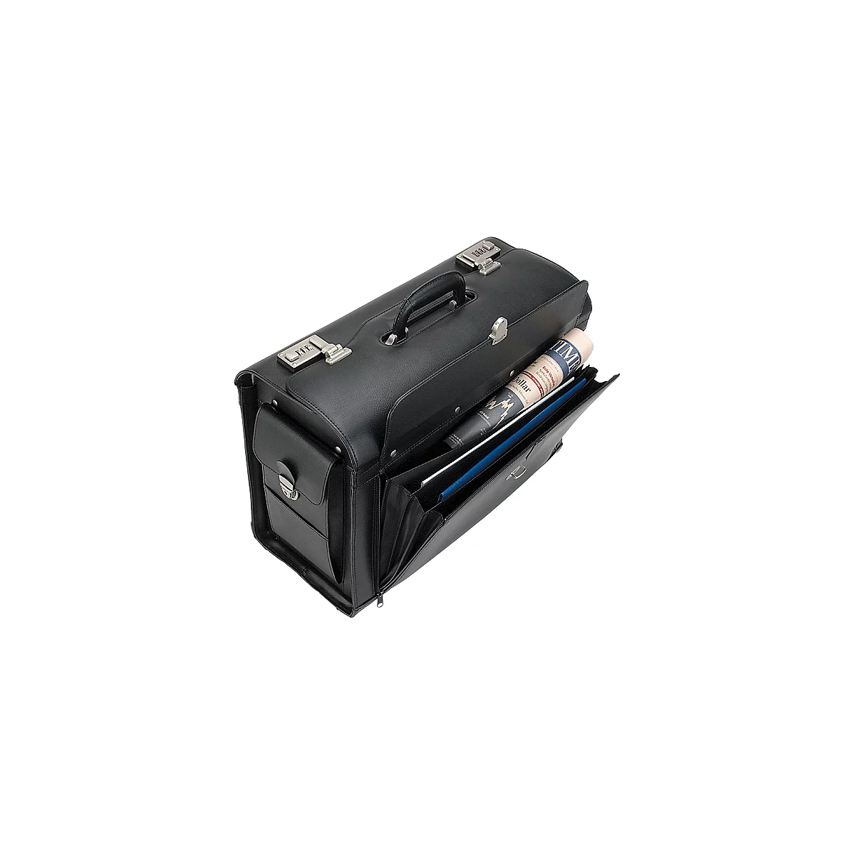 Pilot case Alassio, avec poignée, avec compartiment pour ordinateur portable, cuir de vache, noir
