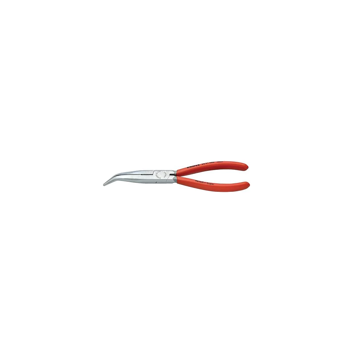Pince à pointe incurvée et poignées rouges. L'outil porte la mention "KNIPEX".