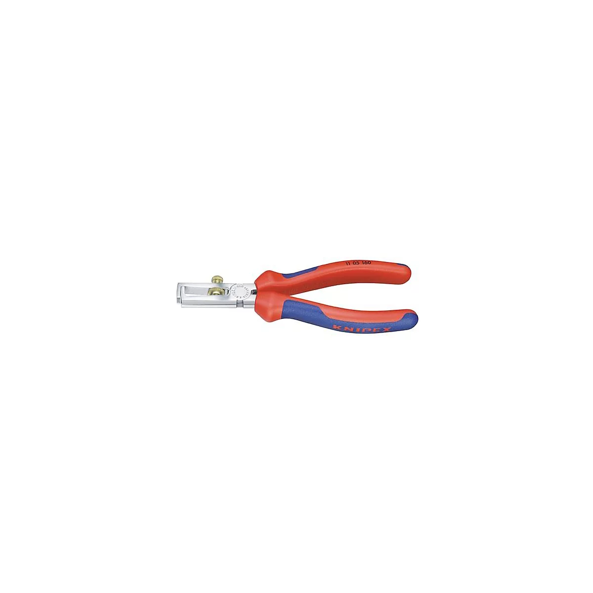 Pince à dénuder avec poignées rouges et bleues, tête argentée et l'inscription "KNIPEX".