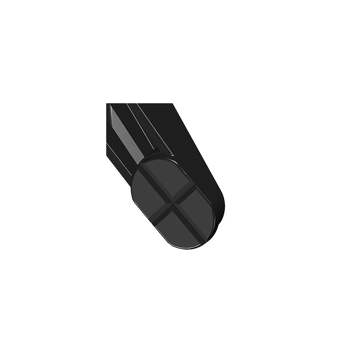 Gros plan d'un objet noir et ovale avec un motif en croix de lignes plus sombres.