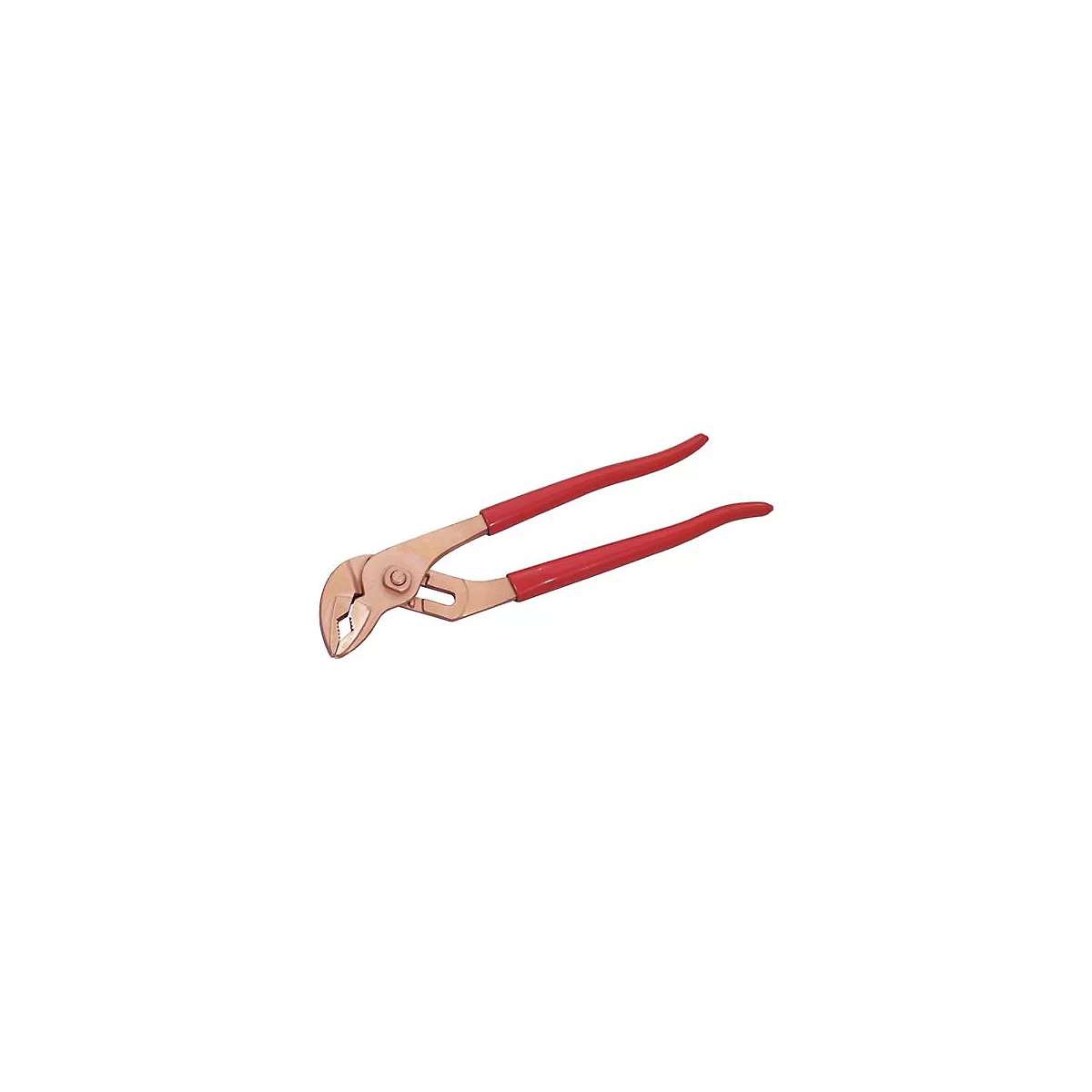 Pince, métal avec poignées rouges, ouverte. Pince pour saisir et tourner des tuyaux et des écrous.