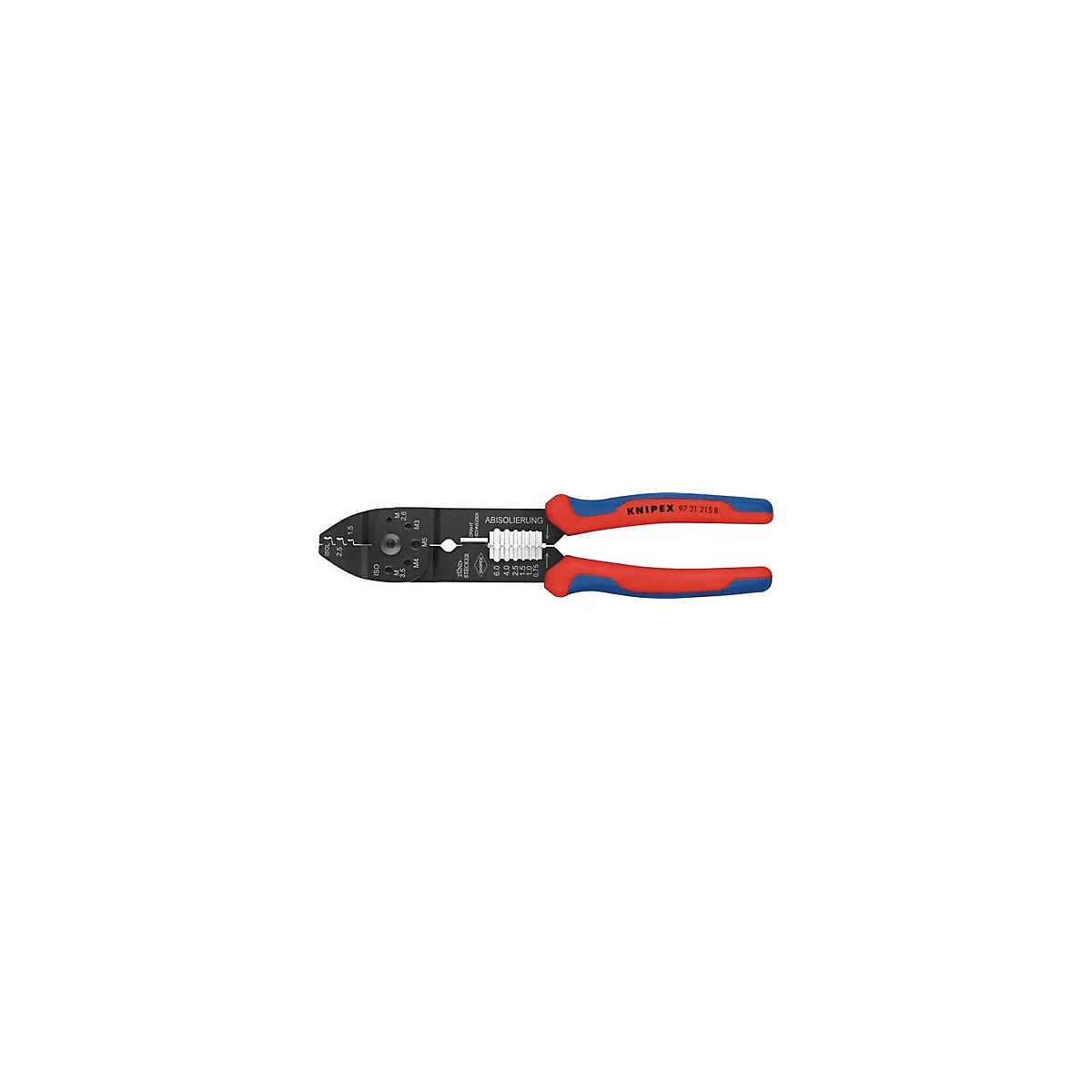 Pince avec des poignées rouges et bleues. La pince porte des inscriptions telles que "ABISOLIERUNG" et "KNIPEX".