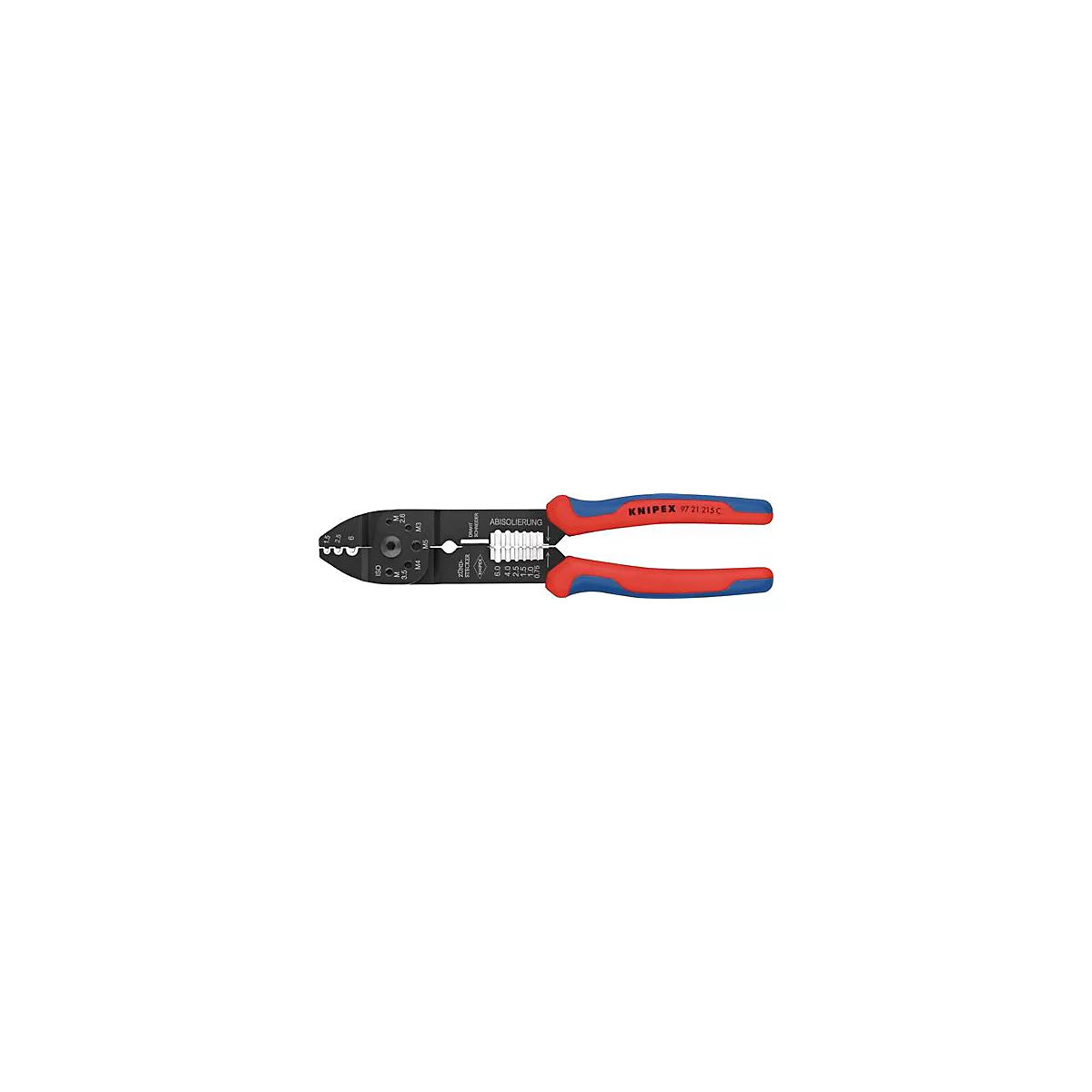 Pince à sertir avec des poignées rouges et bleues et l'inscription KNIPEX.