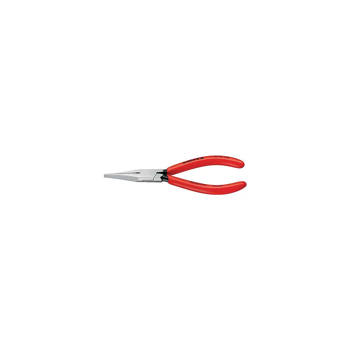 Pince à bec effilé avec poignées rouges, pointe de pince argentée, lettrage 'KNIPEX' et 'VANADIN'.