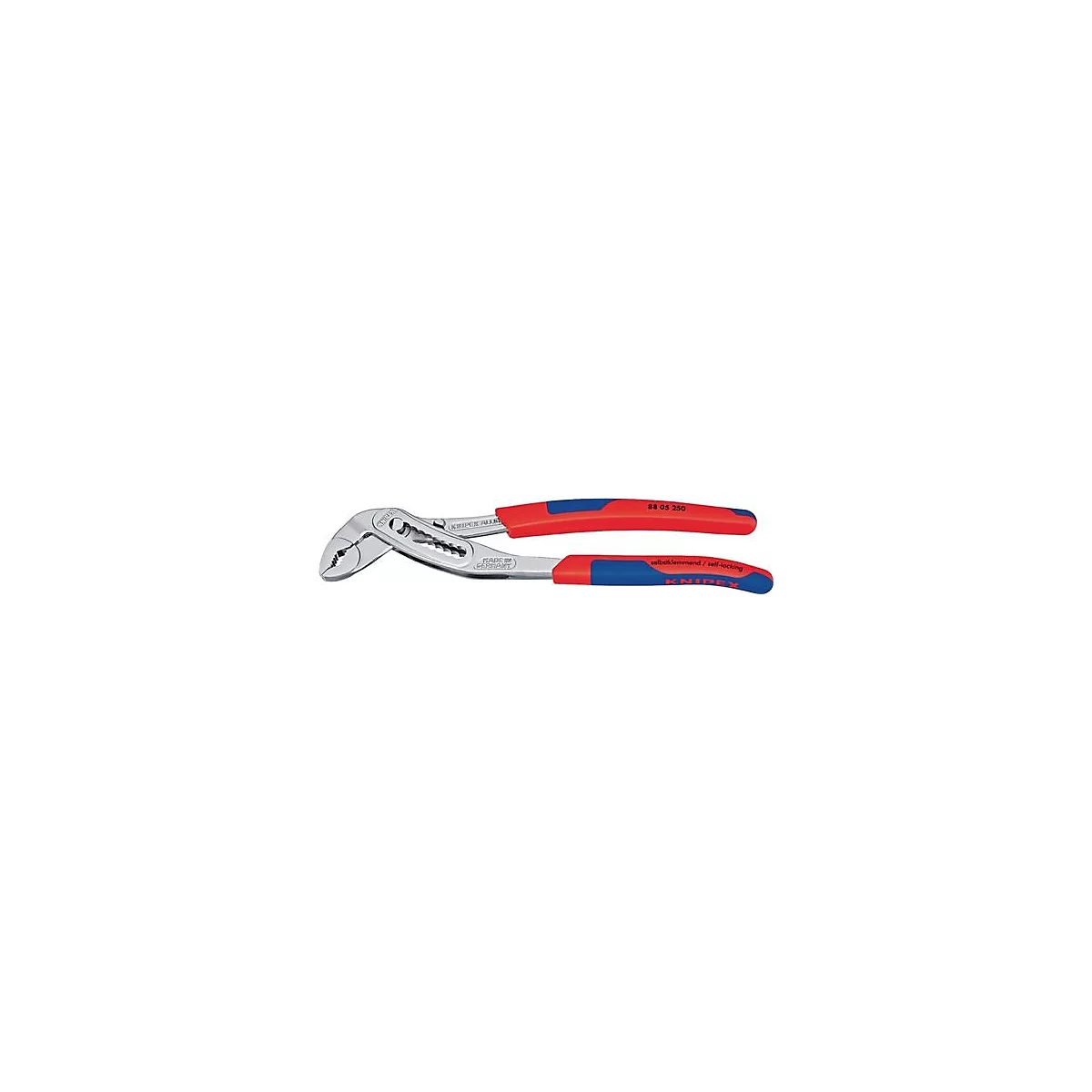 Pince multiprise Knipex. Poignées rouges et bleues, pince argentée.
