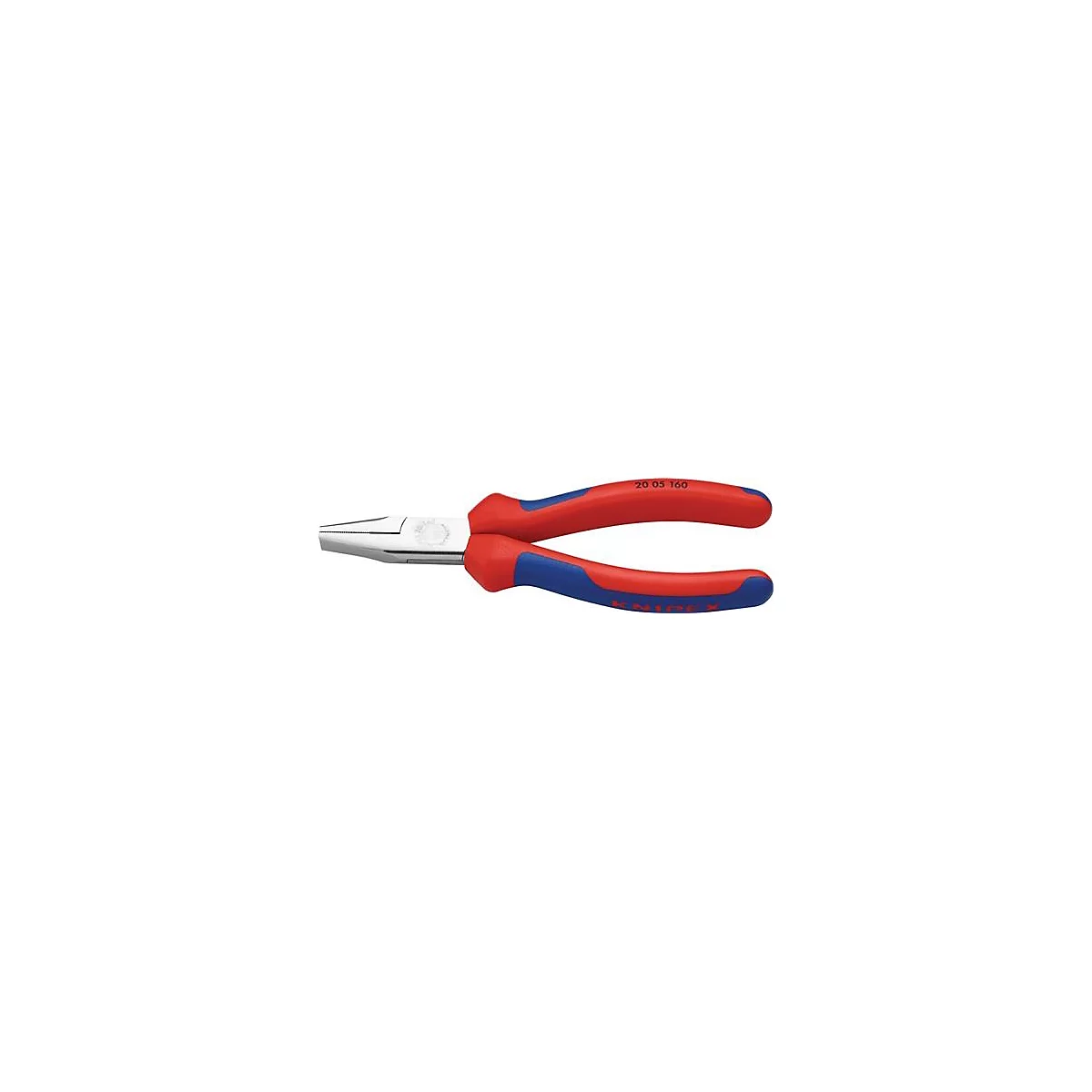 Pince Knipex avec poignées rouges et bleues, vue détaillée. "20 05 160" est écrit en haut.