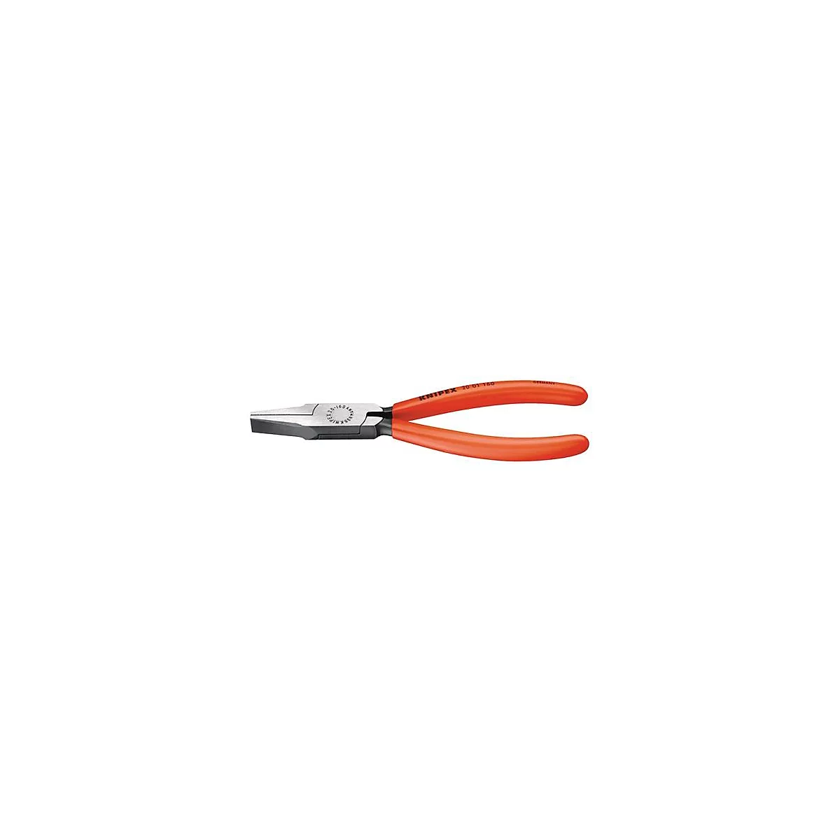 Pince plate avec poignées orange. Inscription : KNIPEX 10 01 160.