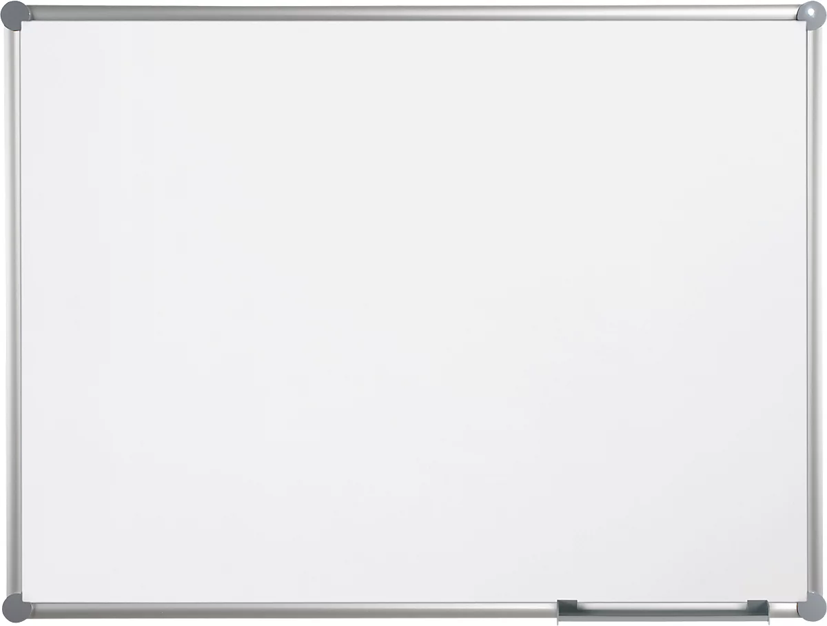 Pizarra blanca 2000 MAULpro, revestida de plástico blanco, magnética, marco gris platino, An 1200 x Al 900 mm + juego de accesorios de 15 piezas