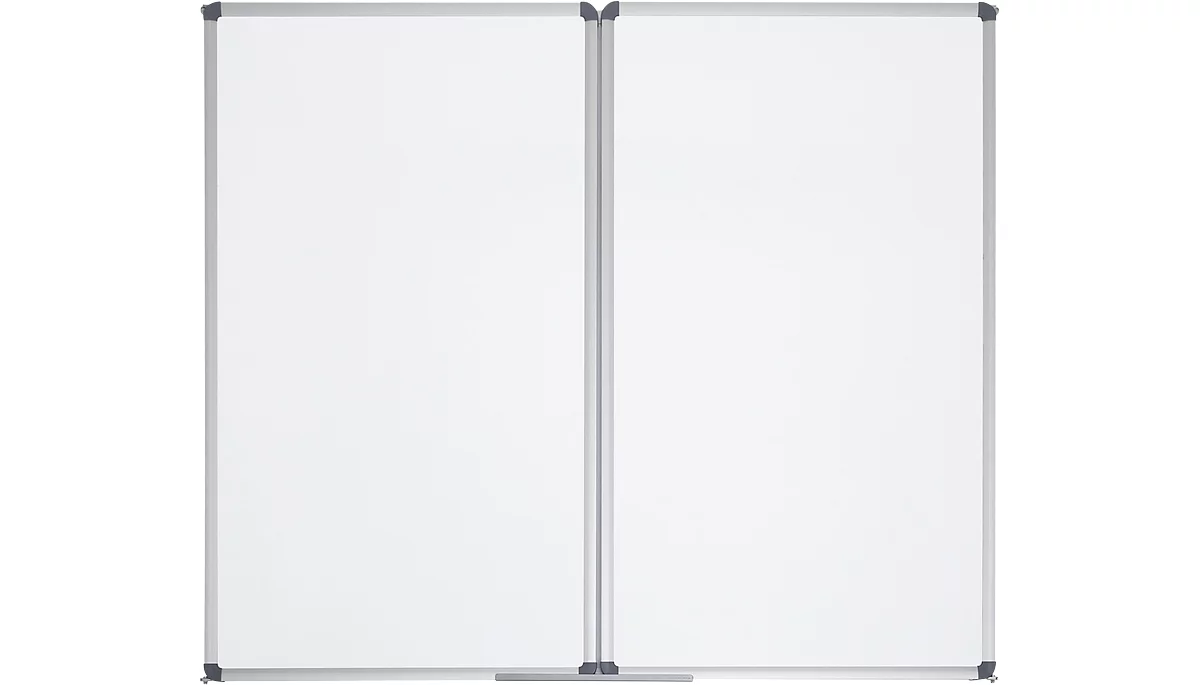 Pizarra blanca plegable MAULstandard, plastificada en gris, magnética, 2 paneles, ancho 1500 x alto 1000 mm