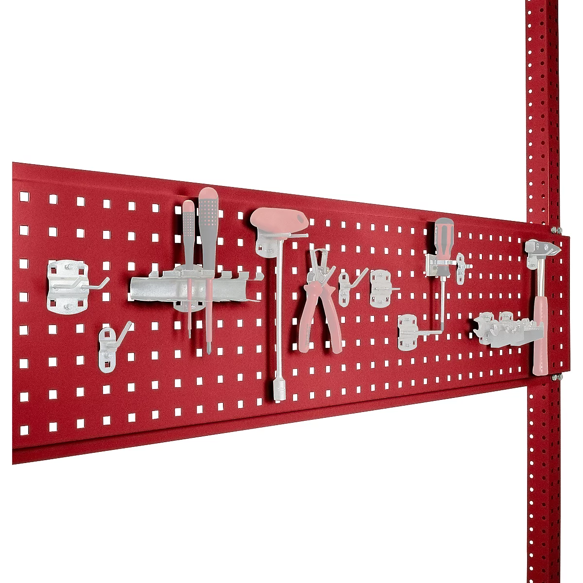 Placa perforada para herramientas, para anchura de mesa 1500 mm, para serie Universal/Profi, rojo rubí RAL 3003