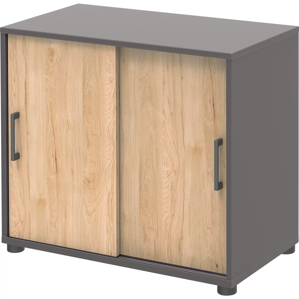 Placard d'appoint TEMPIO, en bois, 2 portes coulissantes, 2 OH, L 800 x P 430 x H 740 mm, anthracite/chêne caryer