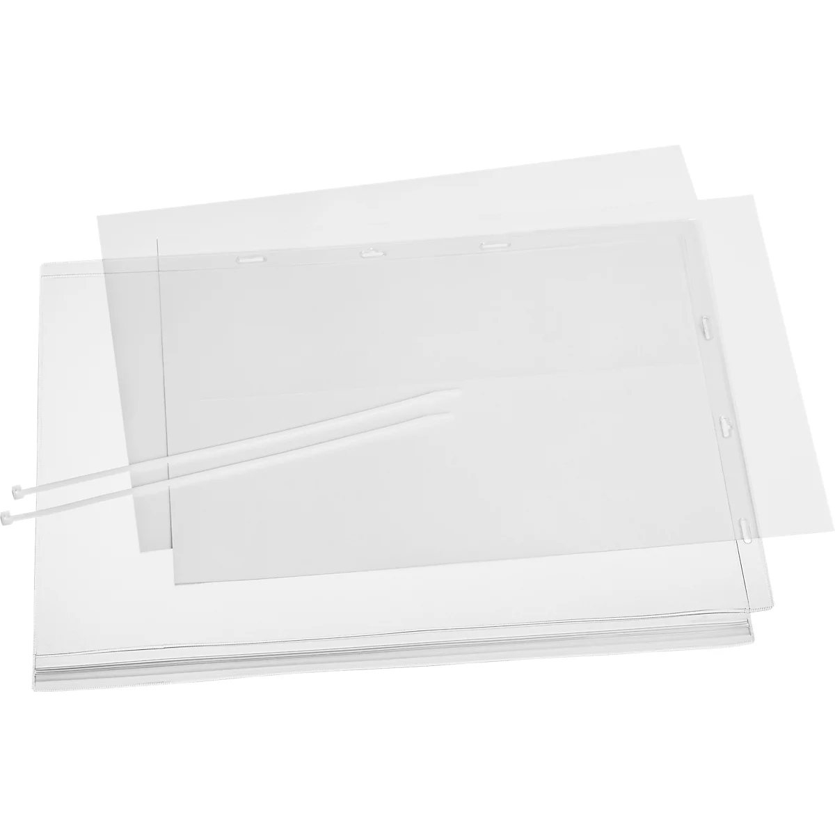 Plakattasche Durable, A3 Hoch- & Querformat, 2-seitig, für bis zu 2 Blatt, Kabelbinder, wasserdicht, B 350 x T 0,6 x H 460 mm, transparent, 5 Stück