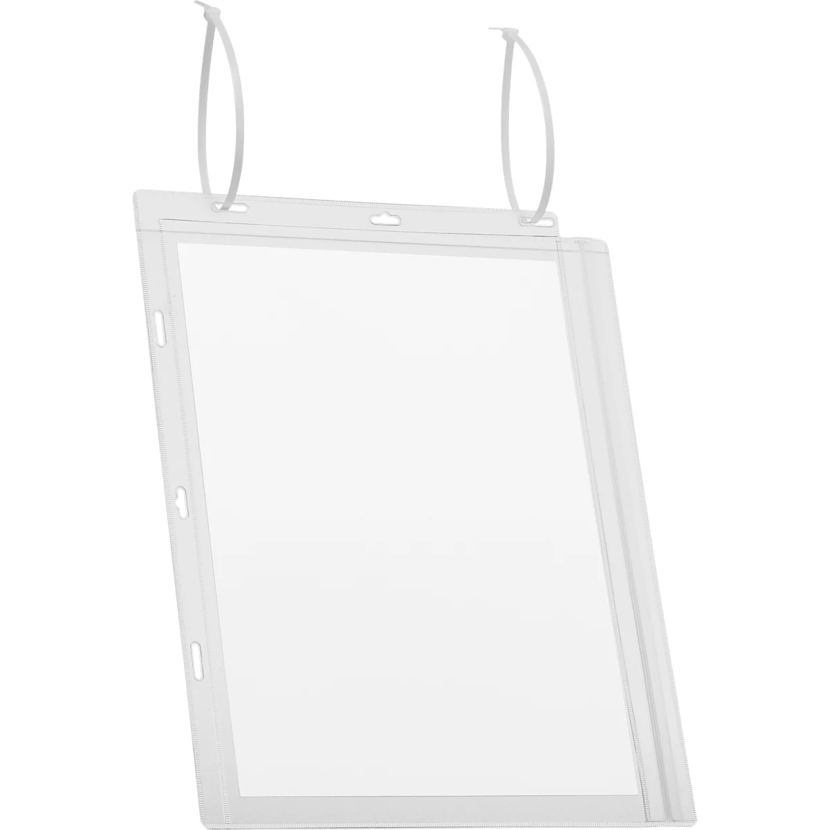 Plakattasche Durable, A4 Hoch- & Querformat, 2-seitig, für bis zu 2 Blatt, Kabelbinder, wasserdicht, B 262 x T 0,6 x H 340 mm, transparent, 5 Stück