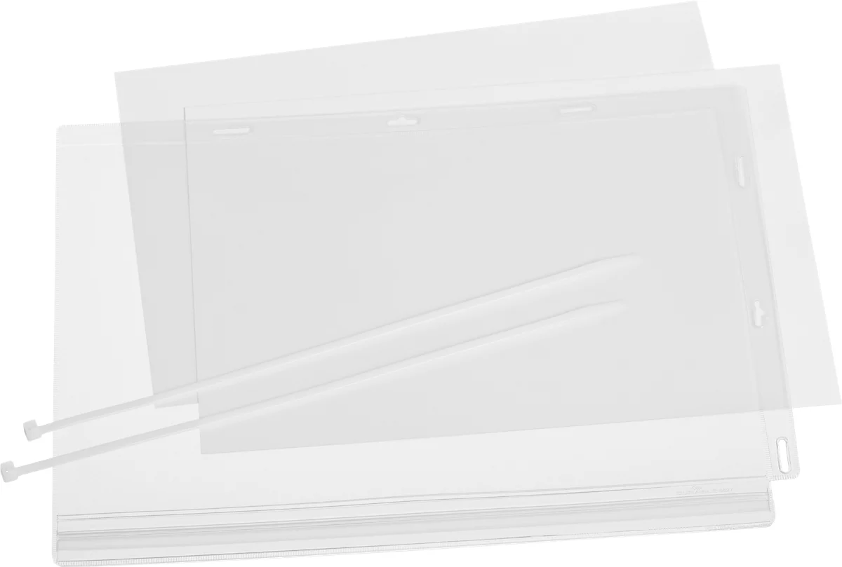 Plakattasche Durable, A4 Hoch- & Querformat, 2-seitig, für bis zu 2 Blatt, Kabelbinder, wasserdicht, B 262 x T 0,6 x H 340 mm, transparent, 5 Stück