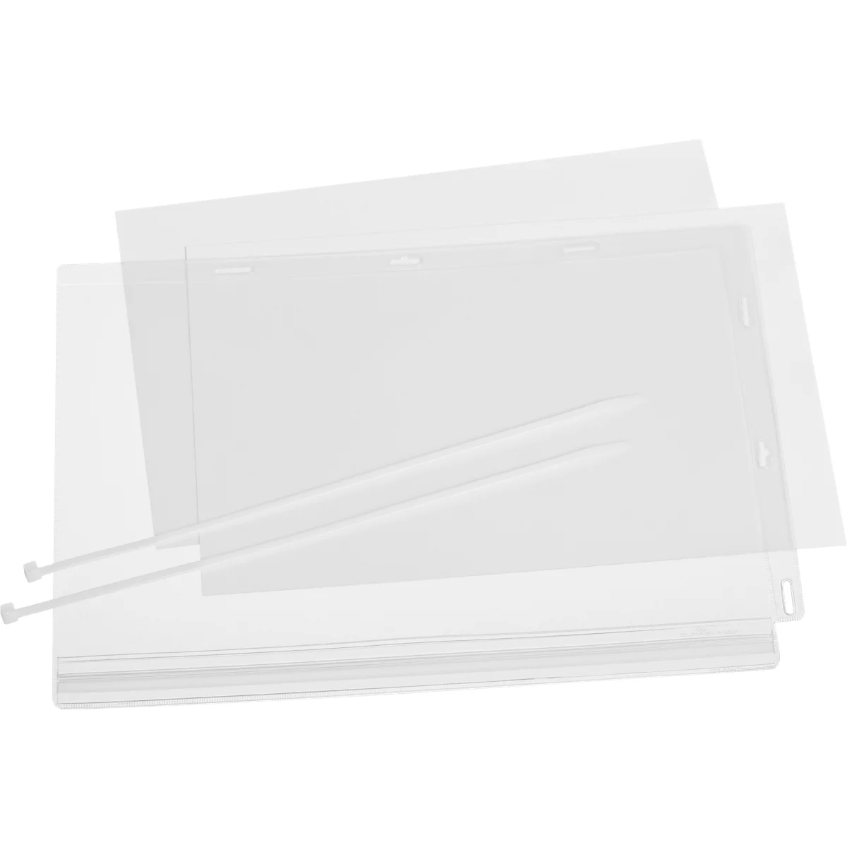 Plakattasche Durable, A4 Hoch- & Querformat, 2-seitig, für bis zu 2 Blatt, Kabelbinder, wasserdicht, B 262 x T 0,6 x H 340 mm, transparent, 5 Stück