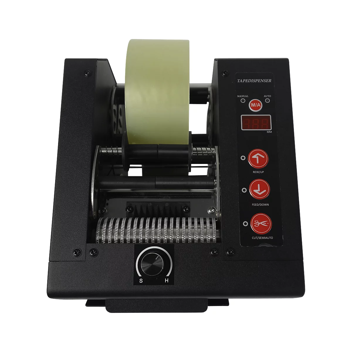 Plakbandafroller H700, automatisch, voor rollen met Ø 300 x B 8-80 mm, 150 mm/s, staal, zwart