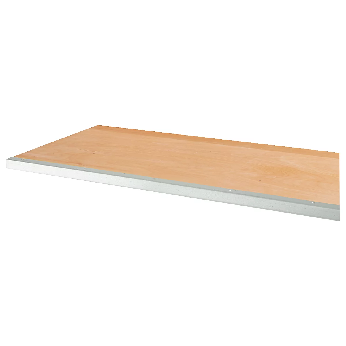 Plan de travail en multiplex, épaisseur 35 mm, douilles filetées, bord en acier, hêtre rallongé, imprégné incolore, L 1500 x l 700 mm