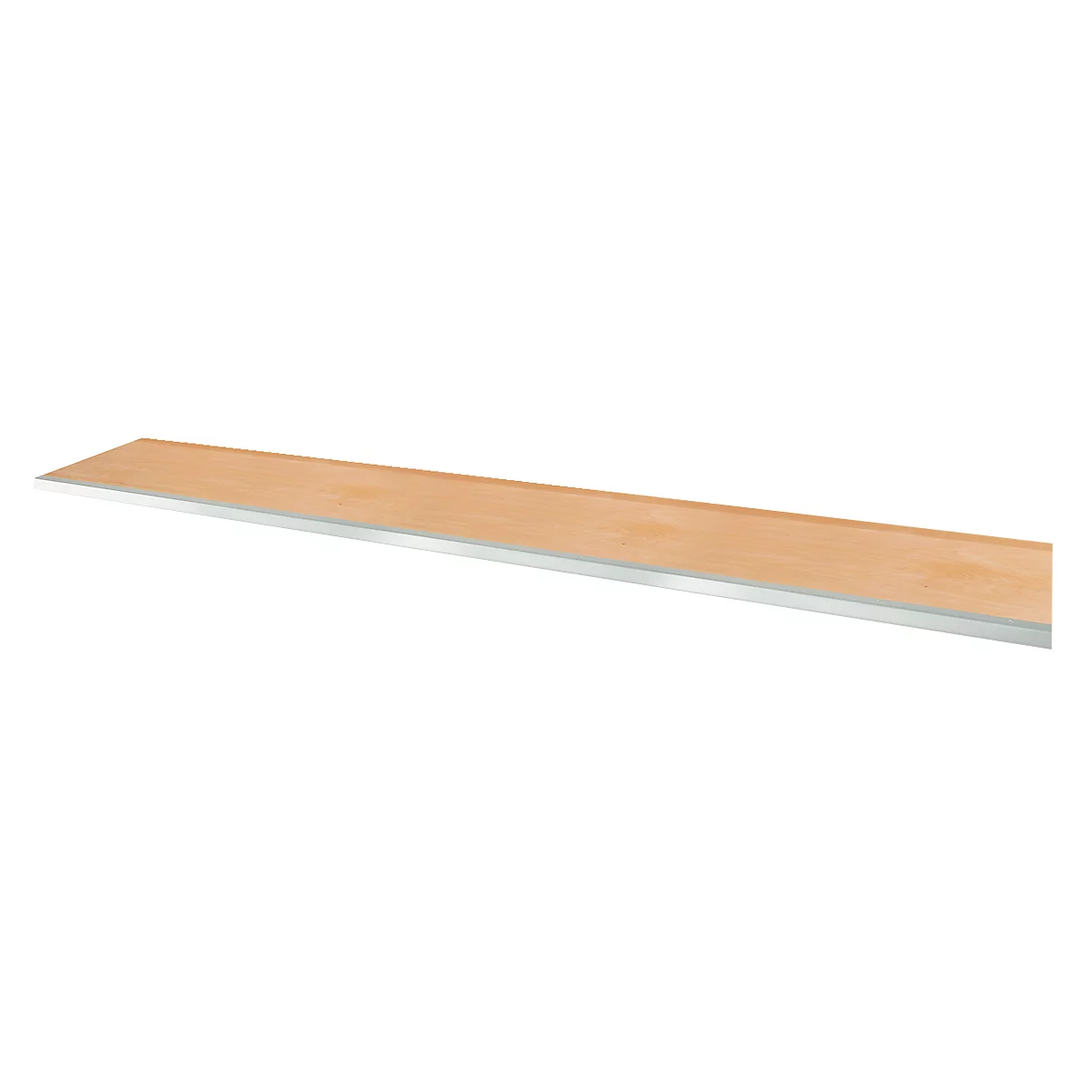 Plan de travail en multiplex, épaisseur 35 mm, douilles filetées, bord en acier, hêtre rallongé, imprégné incolore, L 2000 x l 700 mm