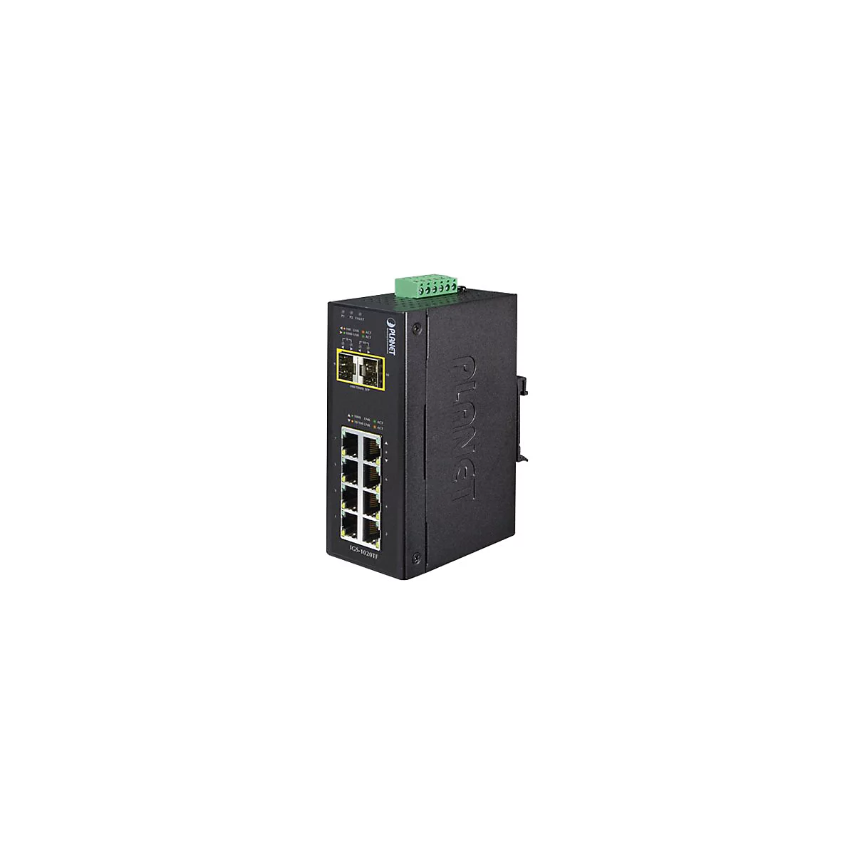 PLANET IGS-1020TF - Switch - unmanaged - 8 x 10/100/1000 + 2 x Gigabit SFP - an DIN-Schiene montierbar - AC 24 V / DC 12