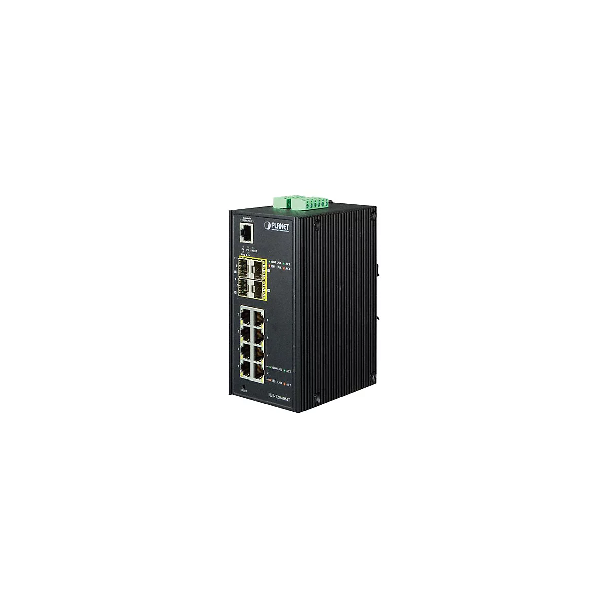 PLANET IGS-12040MT - Switch - managed - 8 x 10/100/1000 + 4 x Gigabit SFP - an DIN-Schiene montierbar, wandmontierbar - AC 24 V / DC 12 -72 V