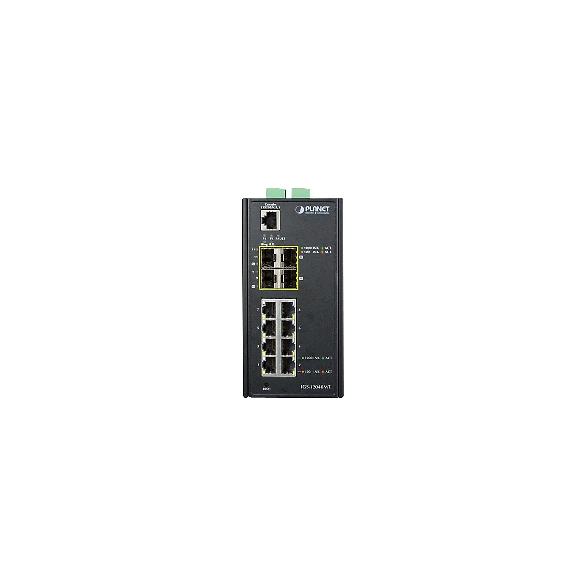 PLANET IGS-12040MT - Switch - managed - 8 x 10/100/1000 + 4 x Gigabit SFP - an DIN-Schiene montierbar, wandmontierbar - AC 24 V / DC 12 -72 V
