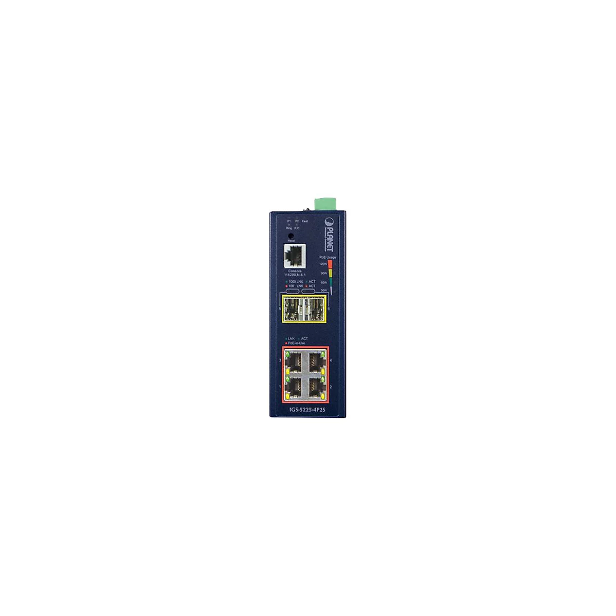 PLANET IGS-5225-4P2S - Switch - L2+ - managed - 4 x 10/100/1000 (PoE+) + 2 x 1000Base-X SFP - an DIN-Schiene montierbar