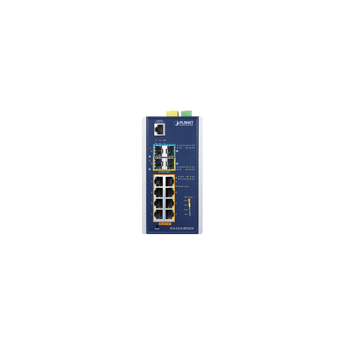 PLANET IGS-5225-8P2S2X - Switch - L3 - managed - 8 x 10/100/1000 (PoE+) + 2 x SFP + 2 x 10 Gigabit SFP+ - an DIN-Schiene montierbar, wandmontierbar