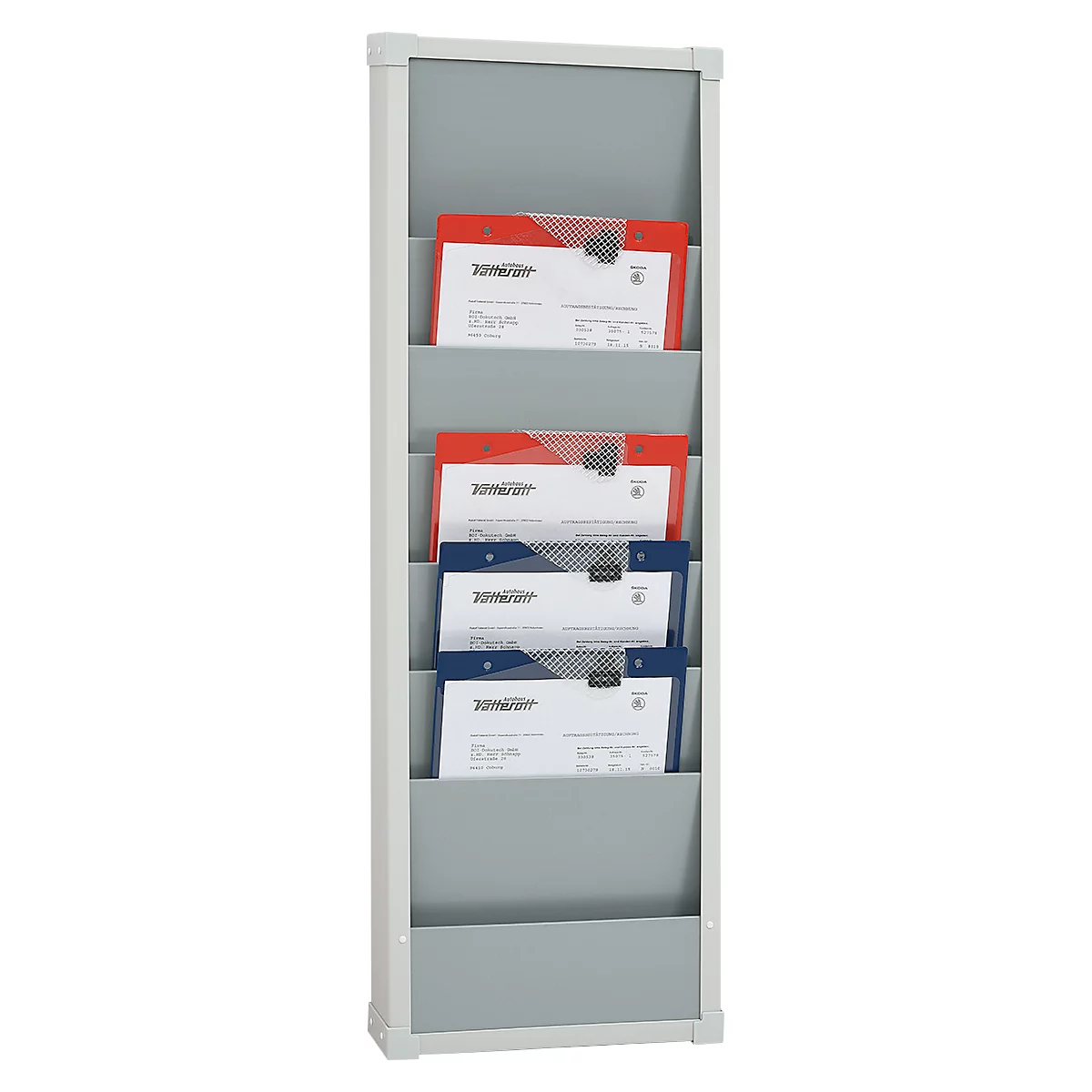 Planificateur d'atelier Eichner, 1 voie, 6 rails, pour jusqu'à 6 pochettes de commande au format A4, L 315 x H 900 mm, plastique, gris