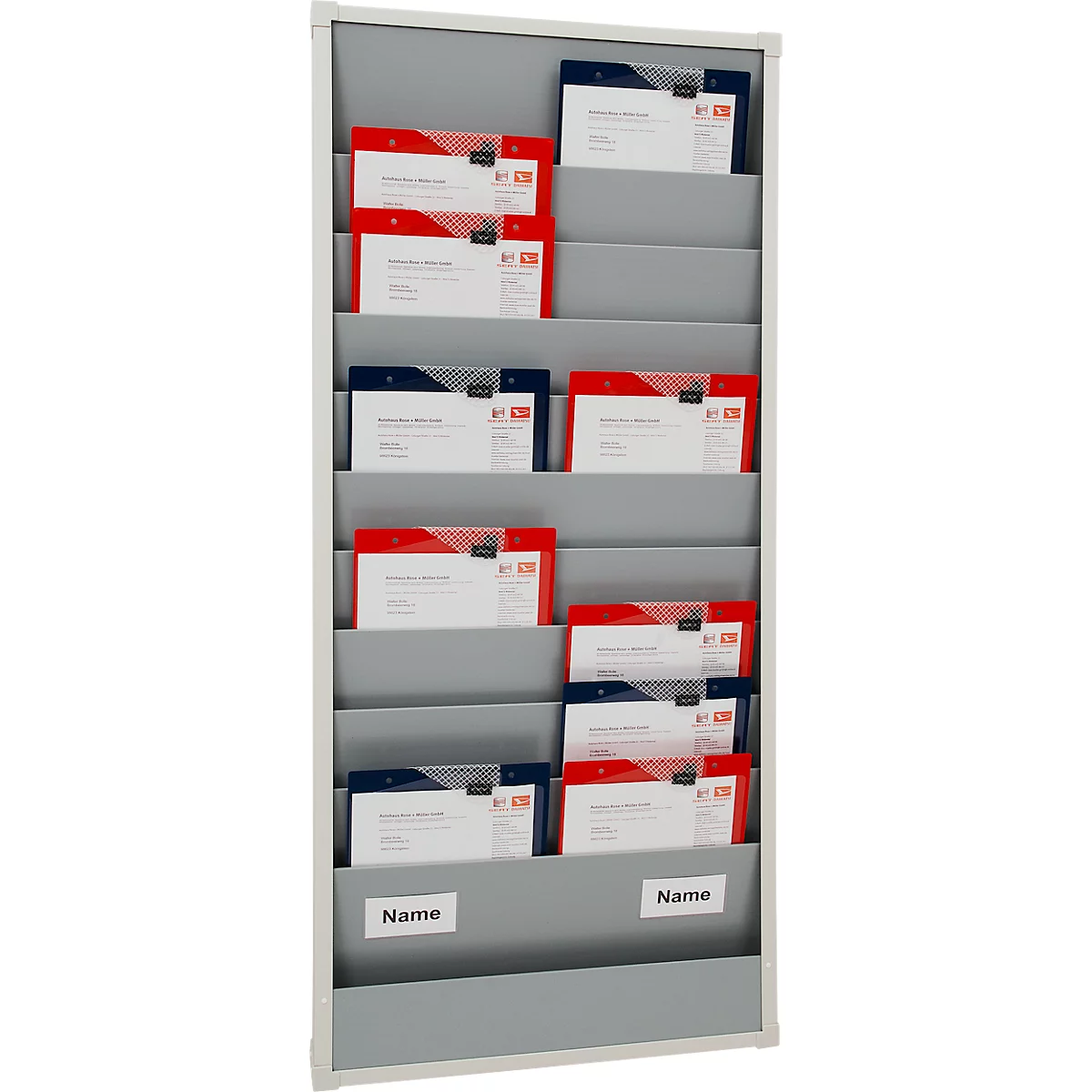Planificateur d'atelier Eichner, 2 voies, 10 rails, pour jusqu'à 20 pochettes de commande au format A4, L 554 x H 1282 mm, plastique, gris