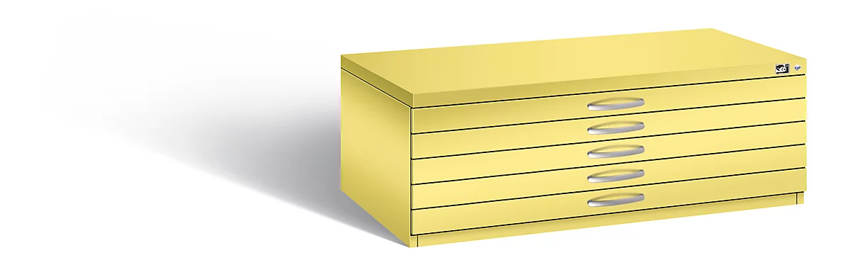 Planschrank aus Stahl, für Formate bis DIN A1, 5 Schubladen, gelb