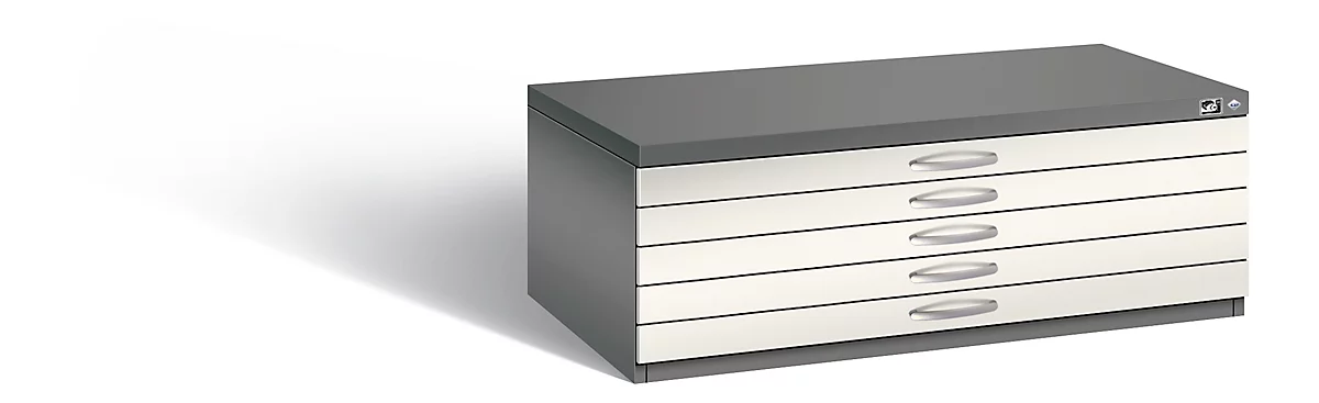 Planschrank aus Stahl, für Formate bis DIN A1, 5 Schubladen, grau/perlweiß