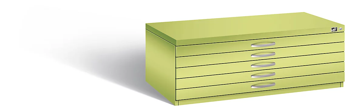 Planschrank aus Stahl, für Formate bis DIN A1, 5 Schubladen, grün