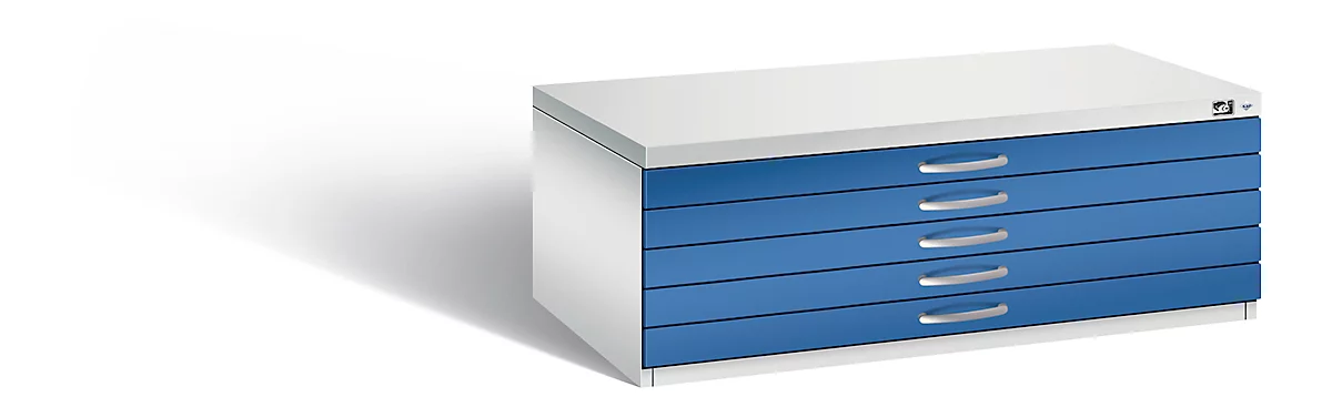 Planschrank aus Stahl, für Formate bis DIN A1, 5 Schubladen, lichtgrau/blau
