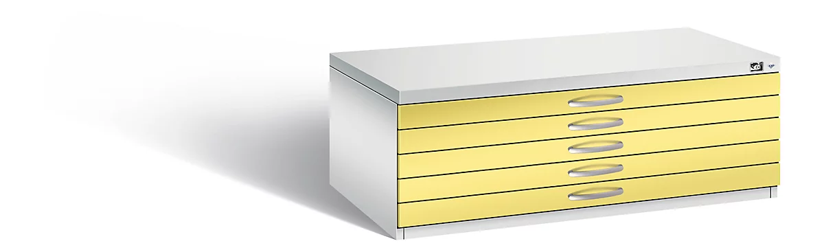 Planschrank aus Stahl, für Formate bis DIN A1, 5 Schubladen, lichtgrau/gelb