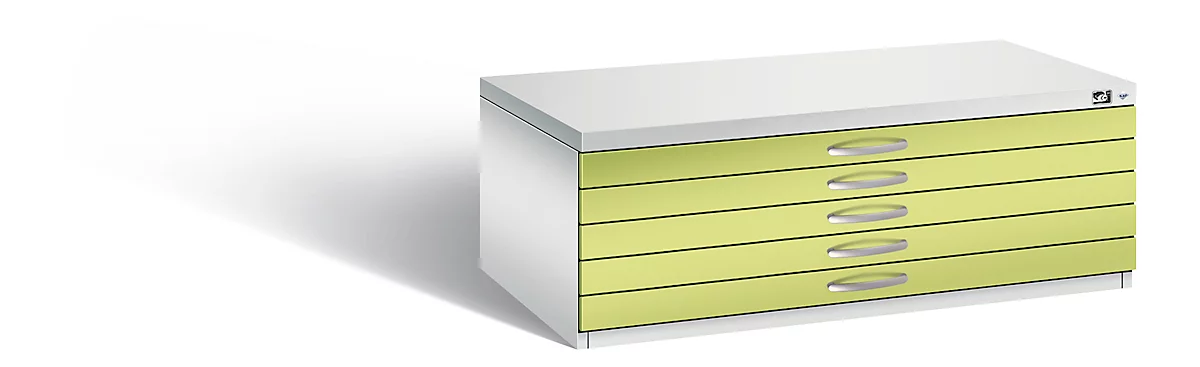Planschrank aus Stahl, für Formate bis DIN A1, 5 Schubladen, lichtgrau/grün