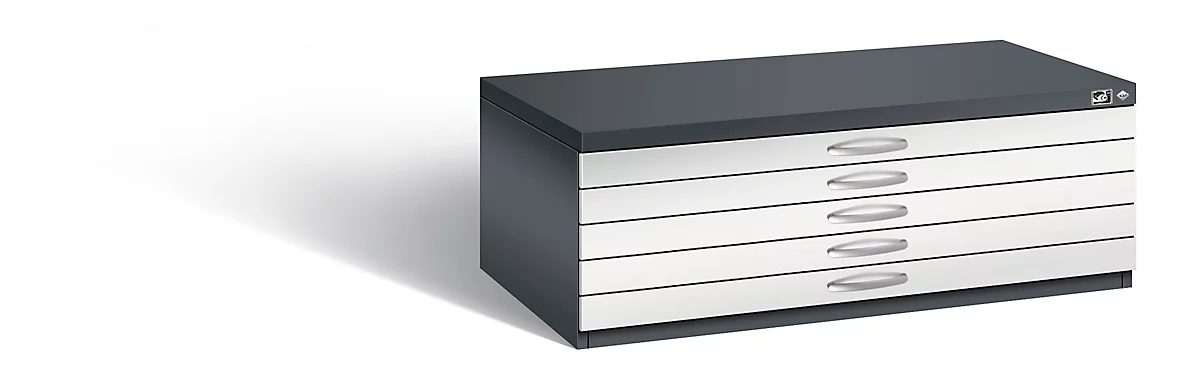 Planschrank aus Stahl, für Formate bis DIN A1, 5 Schubladen, schwarzgrau/lichtgrau