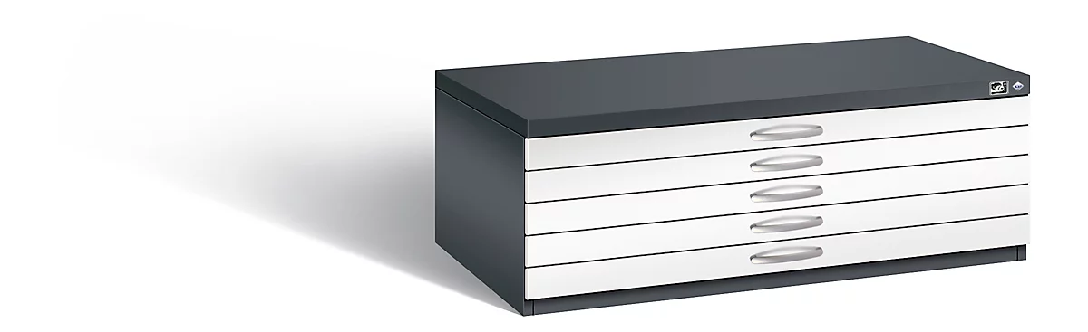 Planschrank aus Stahl, für Formate bis DIN A1, 5 Schubladen, schwarzgrau/verkehrsweiß