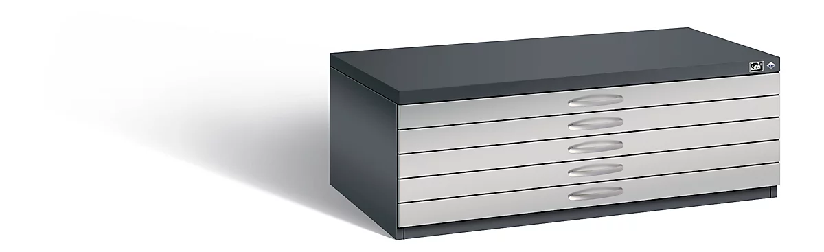 Planschrank aus Stahl, für Formate bis DIN A1, 5 Schubladen, schwarzgrau/weißaluminium