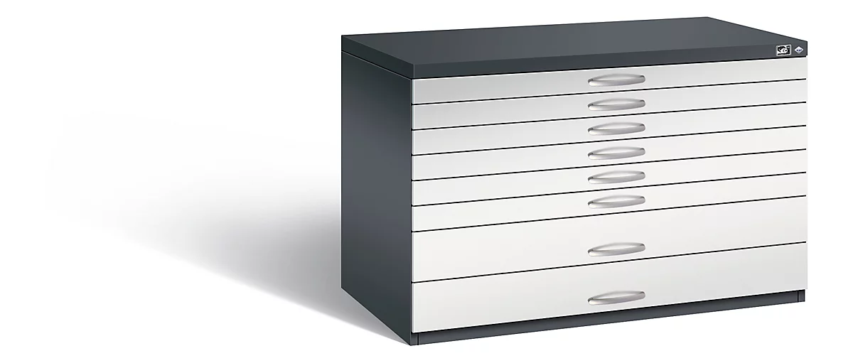 Planschrank aus Stahl, für Formate bis DIN A1, 8 Schubladen