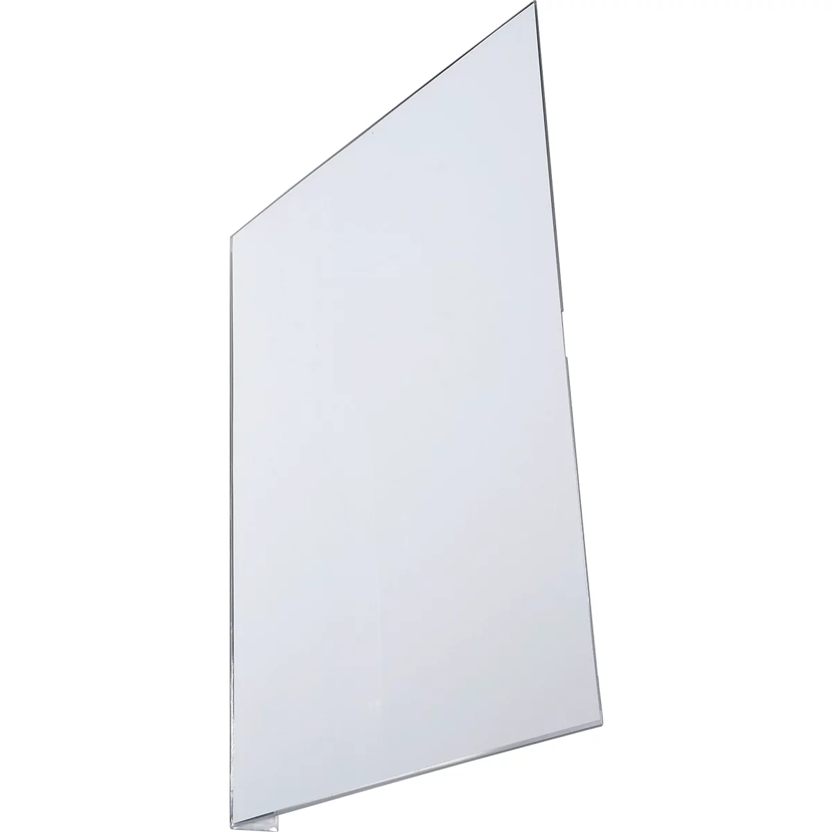 Panneau de verre transparent rectangulaire, légèrement incliné. Les bords sont renforcés par un cadre métallique.